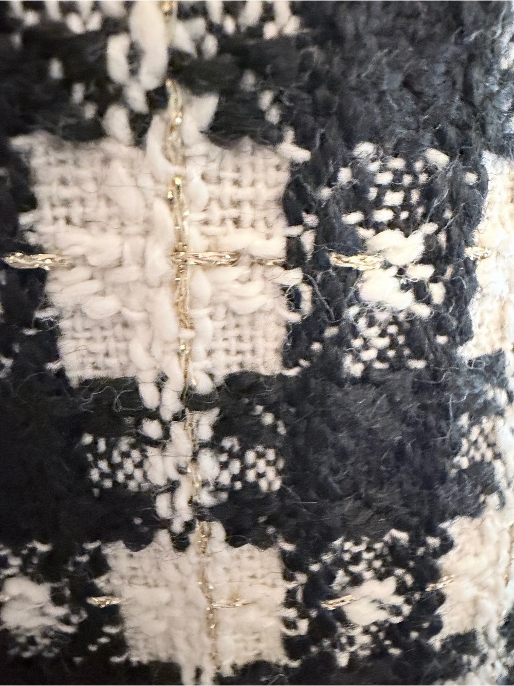 VOY Plaid Tweed Shift Dress Gold Metallic Threads Woven Thru Black & Ivory S NWT - Picture 6 of 13